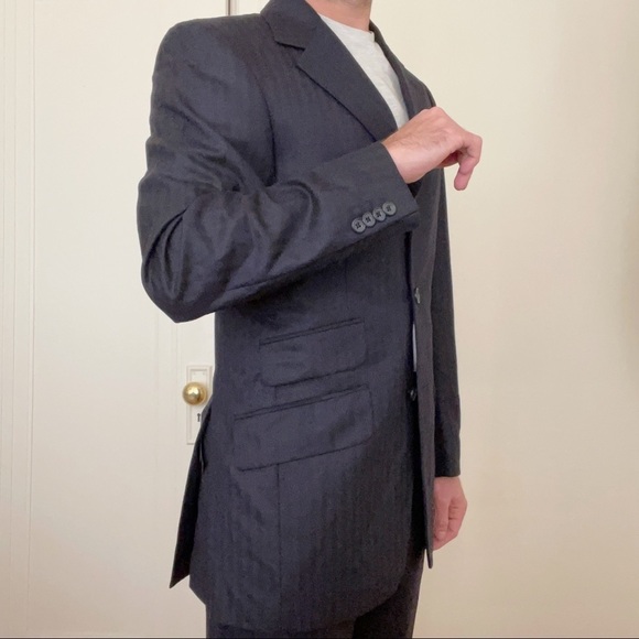 T.M. Lewin Navy Herringbone Wool Suit Navy 2 Piece 36R Waist 30 New - Picture 3 of 16